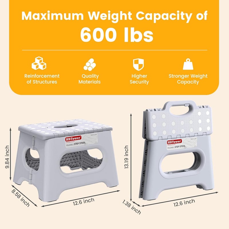 HBTower Folding Step Stool 9 Inch - Holds 600 lb, Non-Slip Surface & Carry Handle - Sturdy Step Stool for Kids, Toddlers & Adults - Compact Foldable Foot Stool for Kitchen, Bathroom, Bedroom(White) - Image 2
